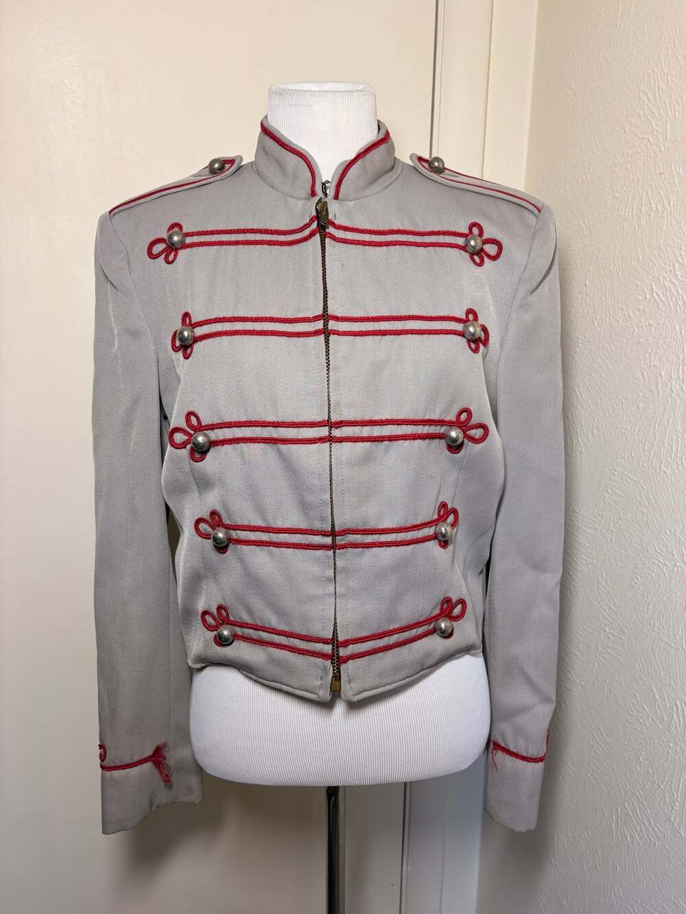 Vintage 70s 80s DeMoulin Marching Band Jacket Gray Red Military Hussar
